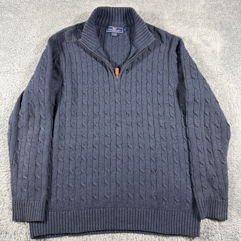 Vineyard Vines Fisherman Cable Knit Sweater Mens XL 1/4 Zip Pullover Wool Blend